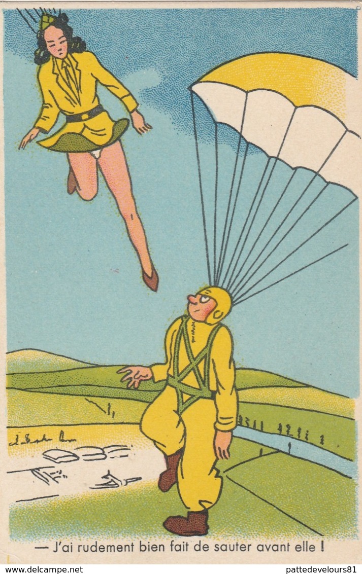 CPSM Grivoise Pin-up Sexy Culotte à L'air Parachutisme Parachutiste Humour Illustrateur Anonyme (2 ,scans) - Contemporain (à Partir De 1950)