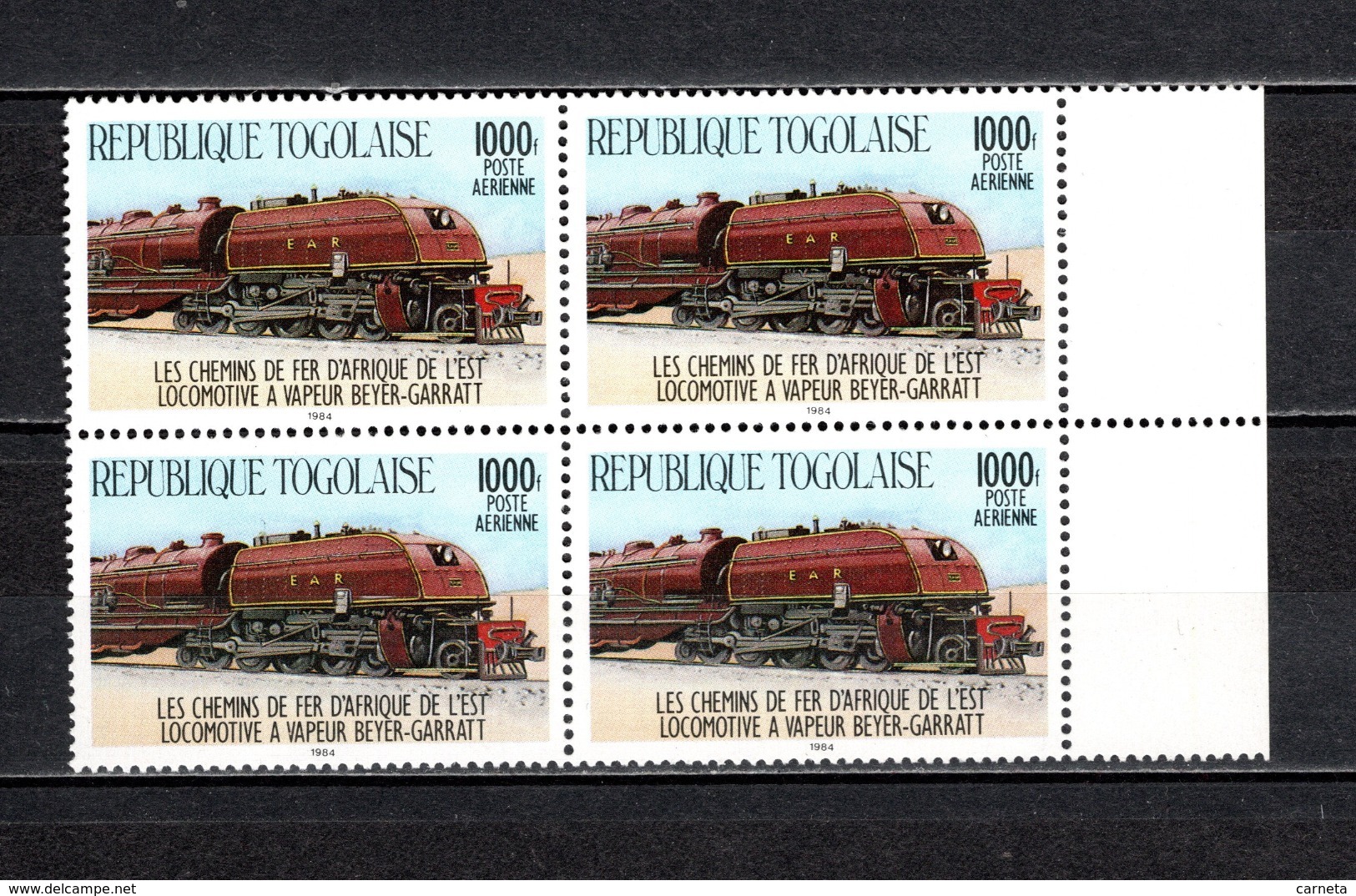 TOGO N° PA 530 EN BLOC DE QUATRE NEUF SANS CHARNIERE COTE  50.00€  TRAIN - Togo (1960-...)