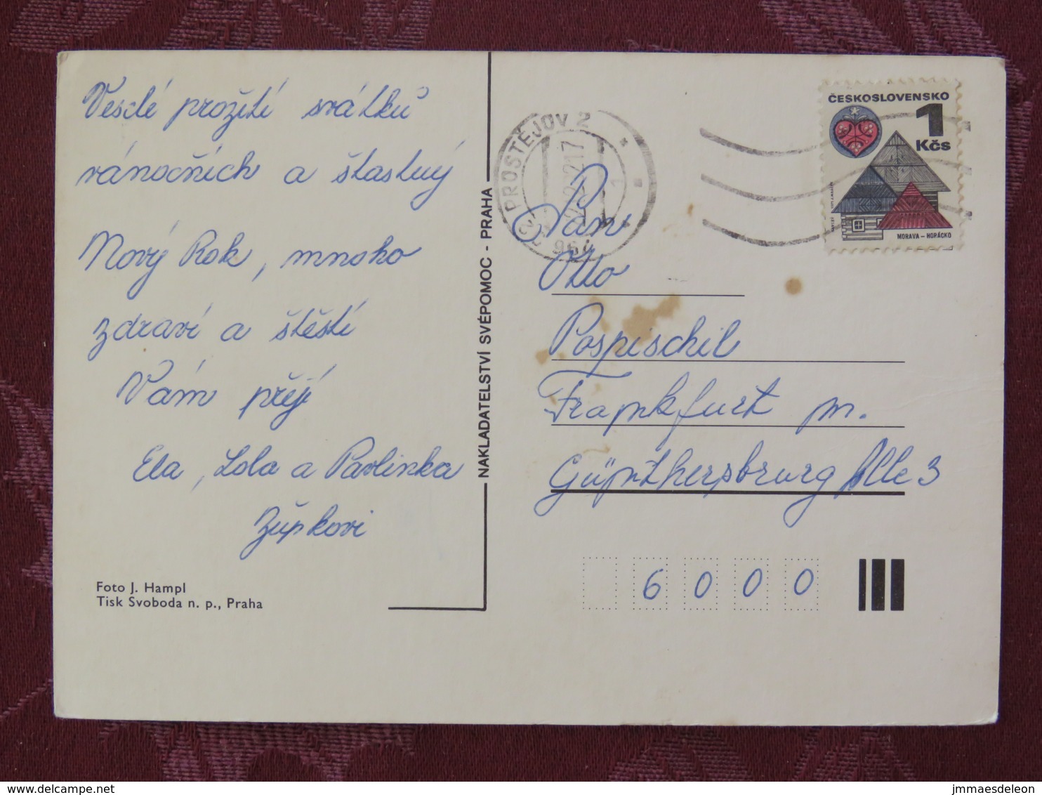 Czechoslovakia 1992 Postcard "Grfeetings Peach Apple Grapes" Prostejov To Germany - House - Covers & Documents