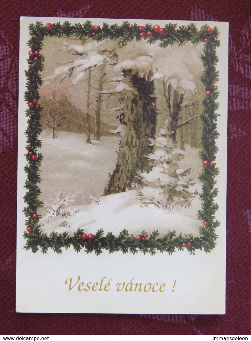 Czechoslovakia 1992 Postcard "Greetings Trees In Snow" Jenec To Prague - Machine Franking - Covers & Documents