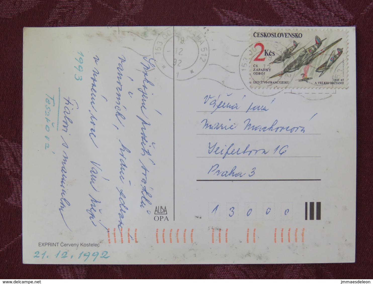 Czechoslovakia 1992 Postcard "Christmas - Apples - Sheep" To Prague - Planes - Covers & Documents