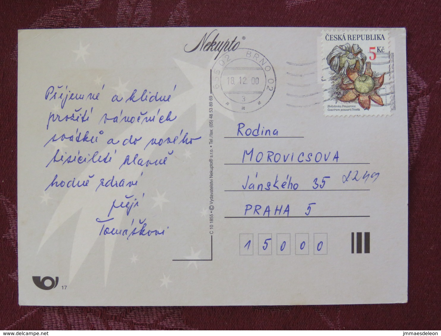 Czech Rep. 2000 Postcard "greetings Candles Flowers" Brno To Prague - Mushrooms Fungi - Lettres & Documents