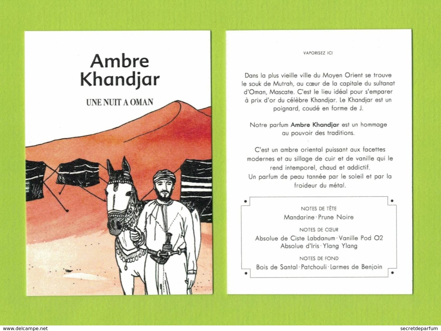 Cartes Parfumées  CARTE  AMBRE KHANDJAR De UNE NUIT NOMADE RECTO VERSO - Modernes (à Partir De 1961)