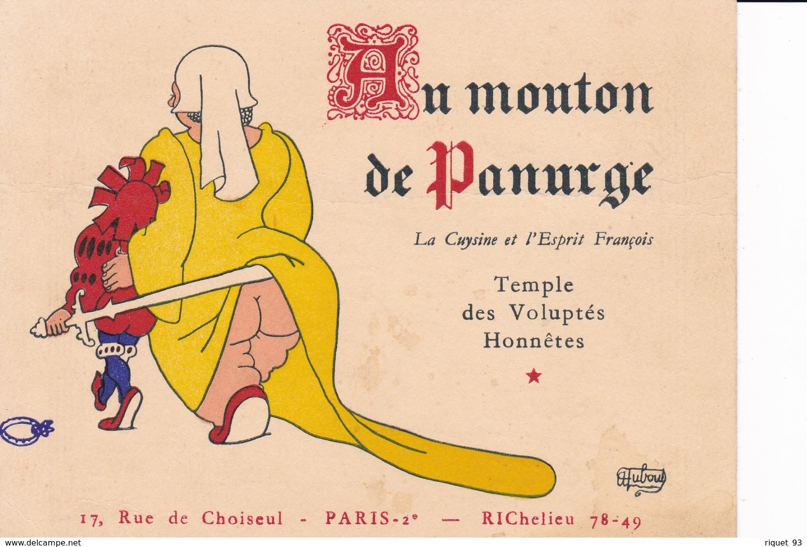 AU MOUTON DE PANURGE - Restaurent Paris 2è - Cartes De Visite