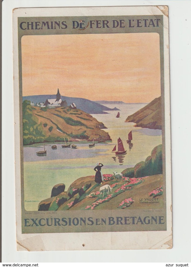 FRANCE / CPA / PUBLICITE "CHEMINS DE FER DE L'ETAT EXCURSIONS EN BRETAGNE / 1927 - Publicité