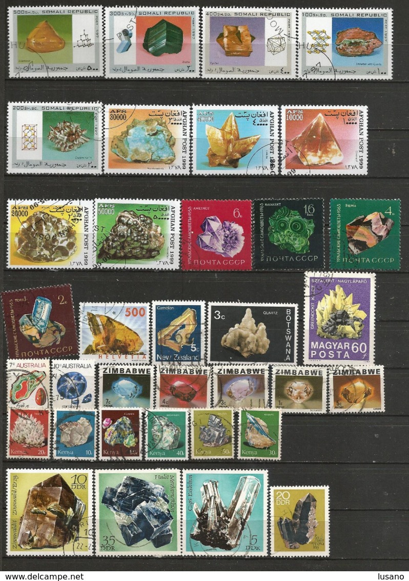 Minéraux : Petite Collection De 67 Timbres, Tous Différents - Minéraux