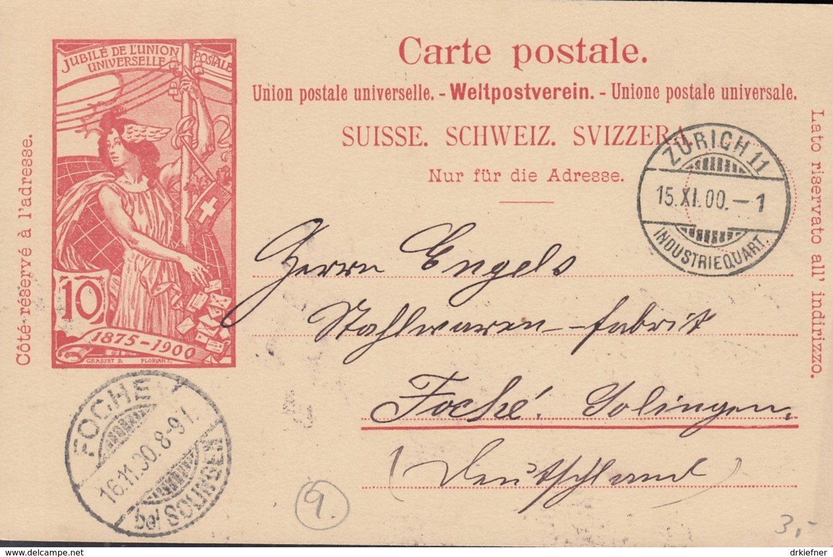 SCHWEIZ  MiNr. P 33 Mit Stempel: Zürich 15.XI.1900 - Stamped Stationery