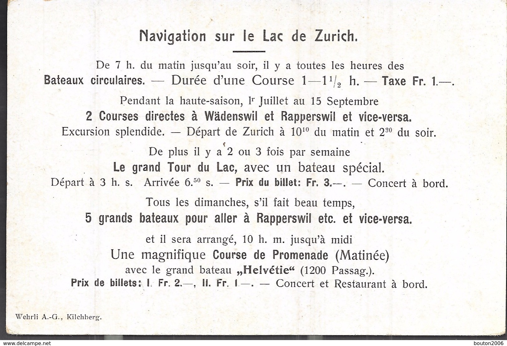 Zürich Der Zürichsee  Avec Prix Des Bateau Pour La Navigation Sur Le Lac - Zürich