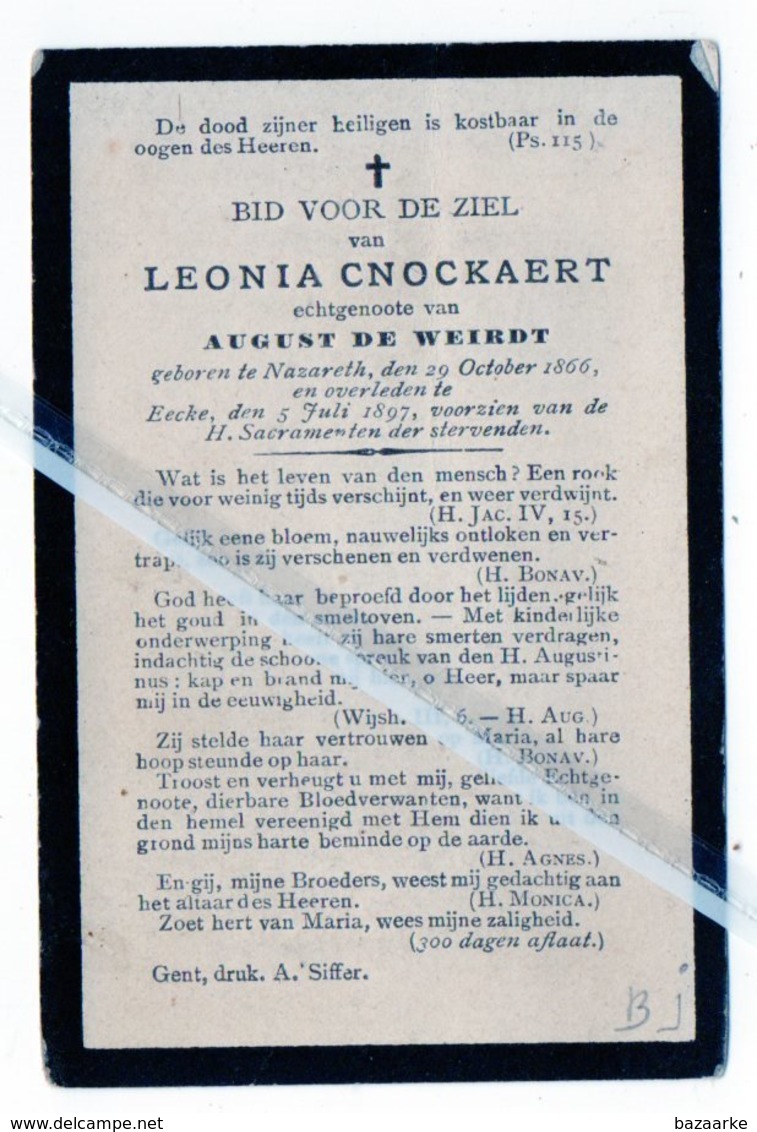 LEONIA CNOCKAERT ° NAZARETH 1866 + EECKE 1897 / AUGUST DE WEIRDT - Images Religieuses