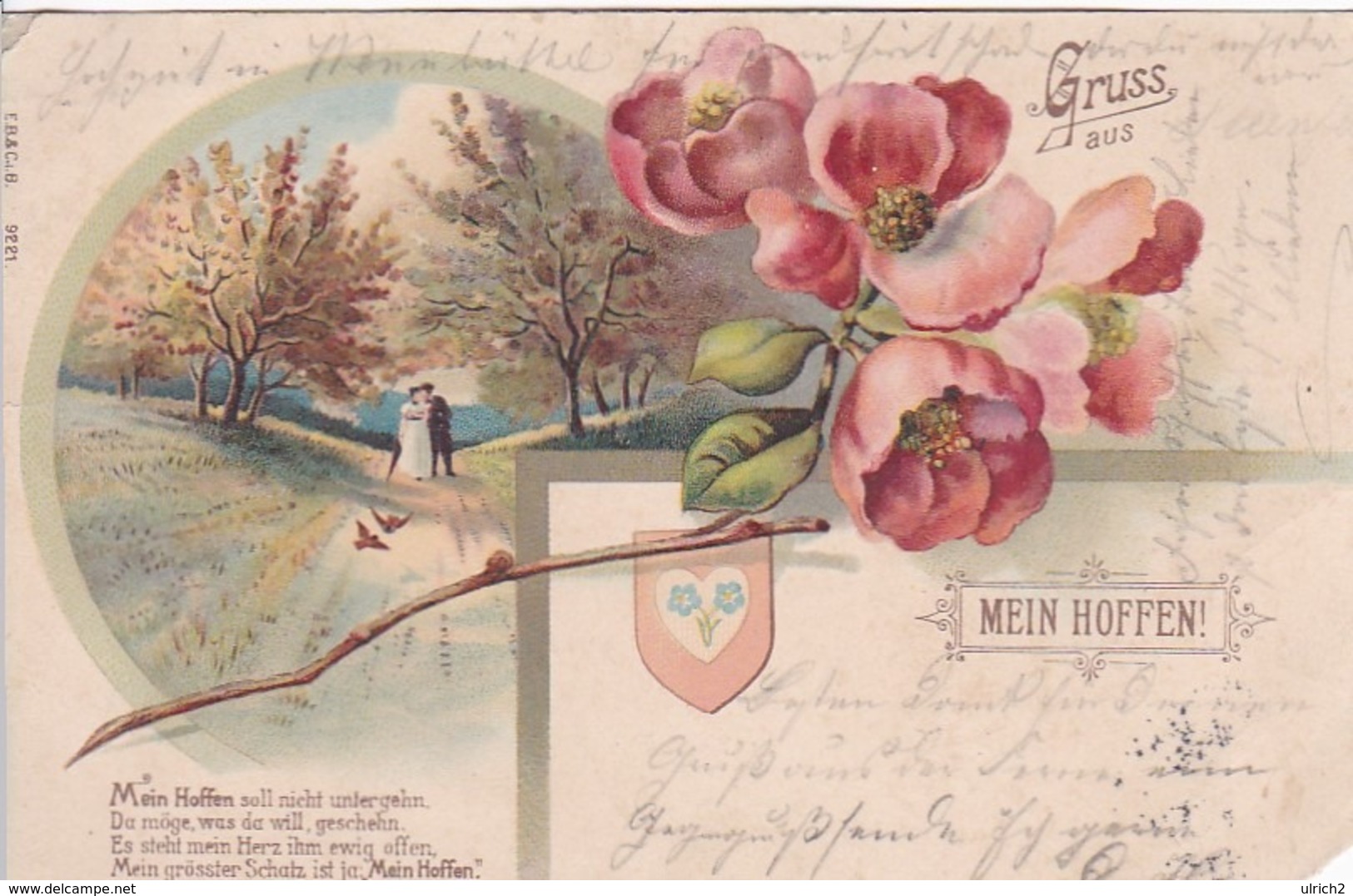 AK Gruss Aus... - Mein Hoffen - Liebespaar - Blumen - 1900 (43566) - Saluti Da.../ Gruss Aus...