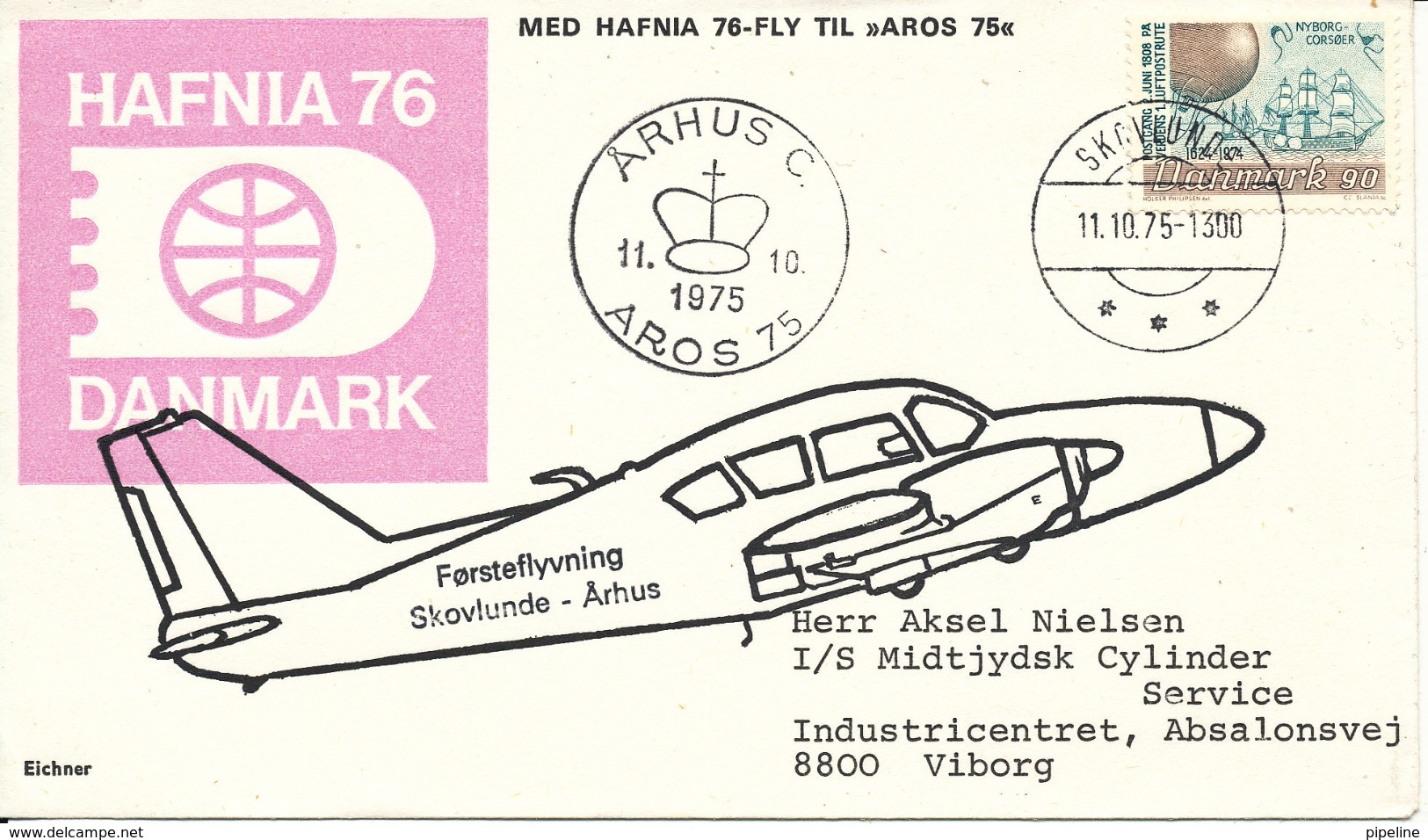 Denmark First Flight Skovlunde - Aarhus AROS 75 11-10-1975 SEE THIS CACHET (Hafnia 76) - Covers & Documents