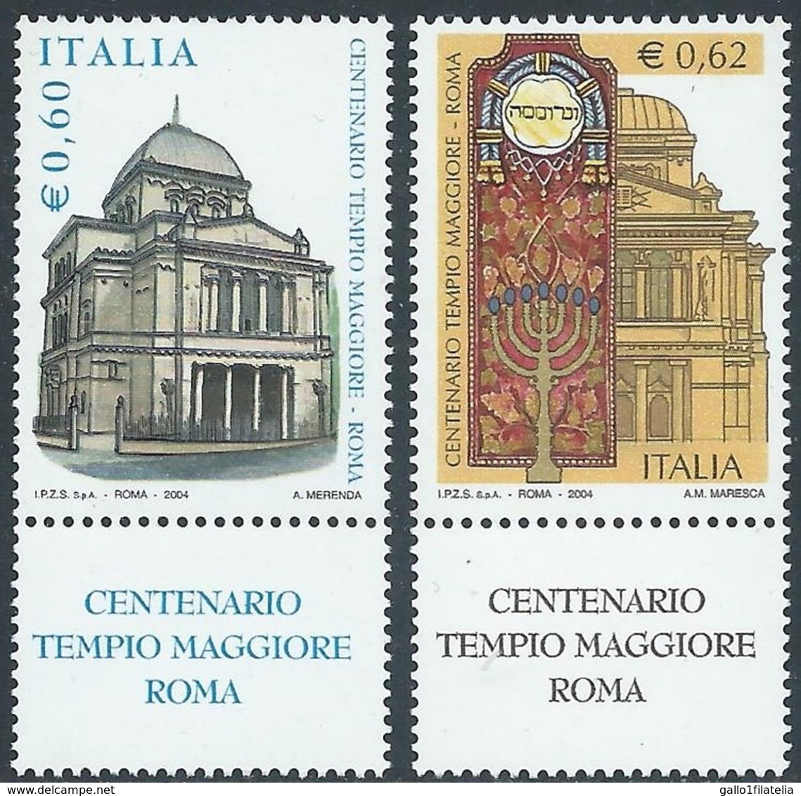 2004 - ITALIA / ITALY- CENTENARIO DEL TEMPIO MAGGIORE IN ROMA / CENTENARY OF THE GREATEST TEMPLE IN ROME. MNH - Emissioni Congiunte