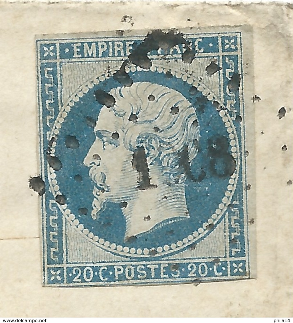 N° 14 BLEU NAPOLEON SUR LETTRE  / MAS CABARDES POUR CASTRES / 14 JANV 1855 - 1849-1876: Période Classique