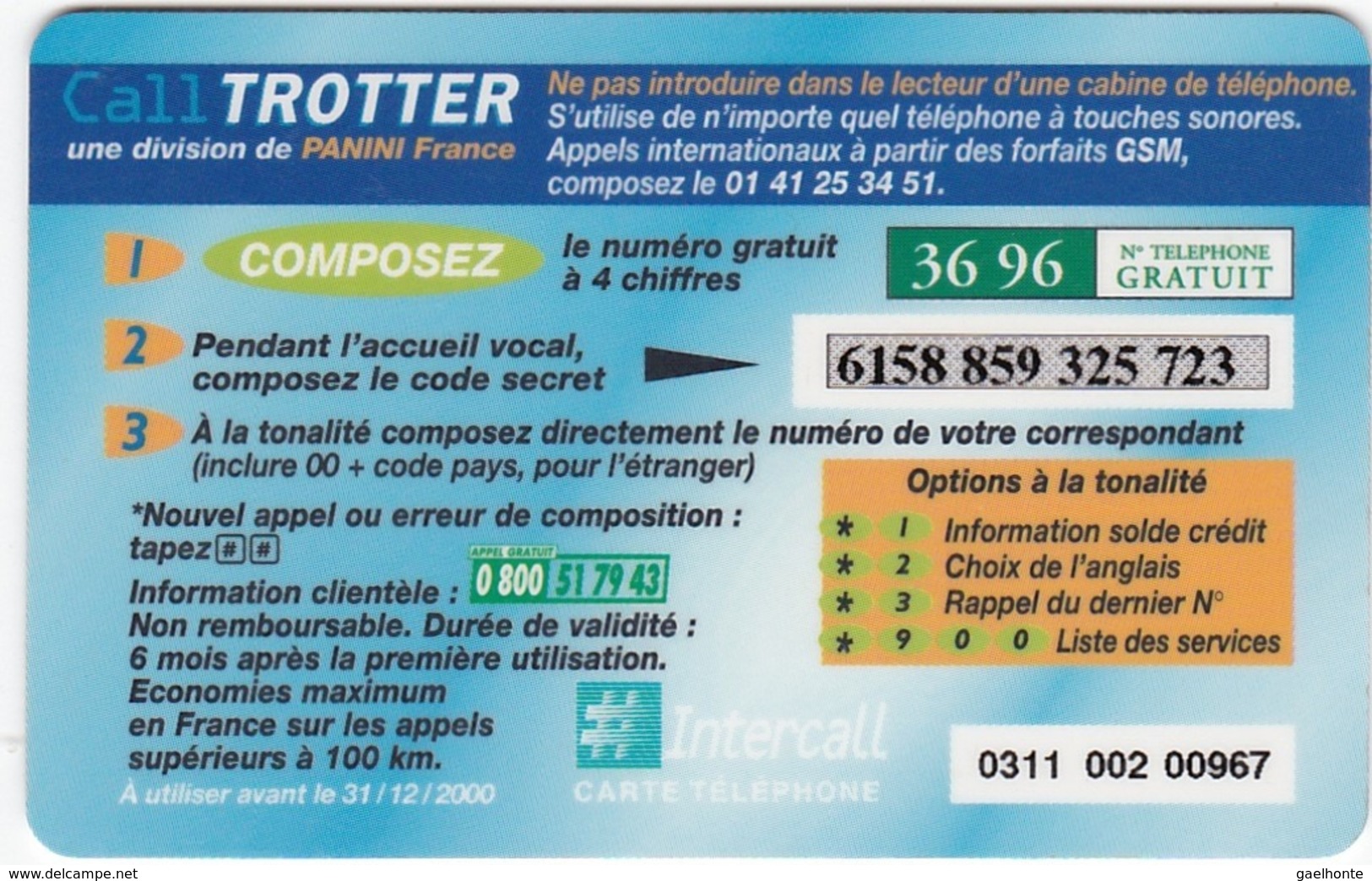 TC109 TÉLÉCARTE SANS PUCE - CALL TROTTER 40 FRANCS - INTERCALL - DIVISION DE PANINI FRANCE - 2000