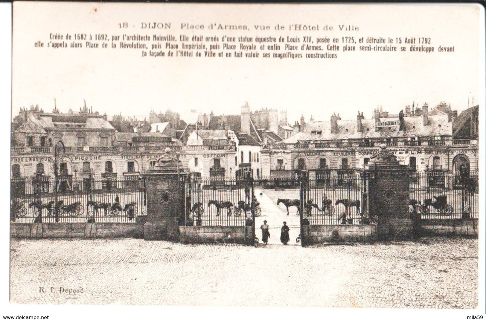 18. Dijon. Place D'Armes Vue De L'Hôtel De Ville. Pianos & Musique A. Picoche. De Jean Debarge à Sa Femme. 1918. - Dijon