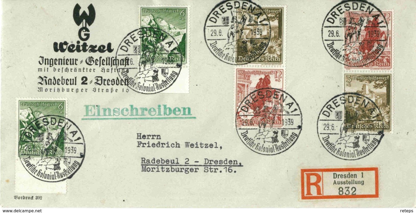 DR Mi-Nr S 249 Und S 251 (675+678+680)  /WHW 1938,  Echt Gelaufener Portogerecht-frankierter R-Brief - Briefe U. Dokumente