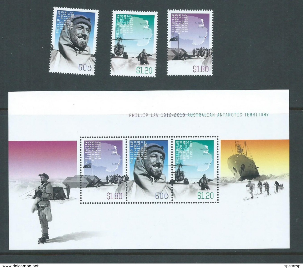 Australian Antarctic Territory 2012 Phillip Law Set 3 & Miniature Sheet MNH - Nuovi