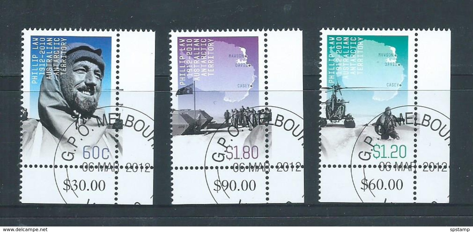 Australian Antarctic Territory 2012 Phillip Law Memorial Set 3 VFU CTO Melbourne Cds - Used Stamps