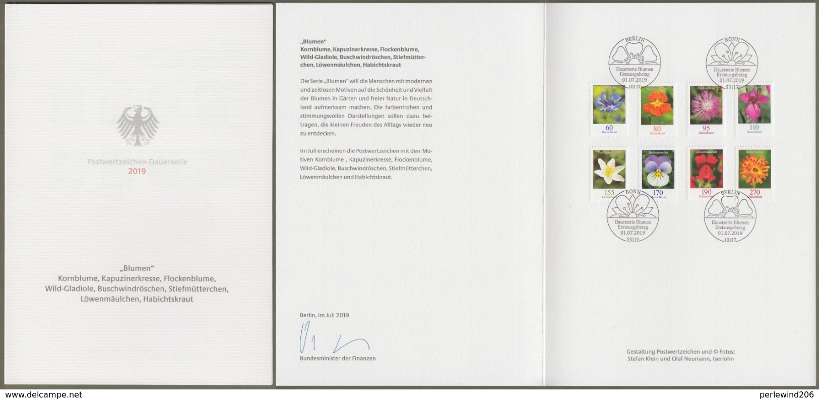Bund : Minister Card - Ministerkarte Typ VII , Mi-Nr. 3468-75 ESST: " Dauerserie Blumen: 60 C Bis 270 C "    X - Briefe U. Dokumente