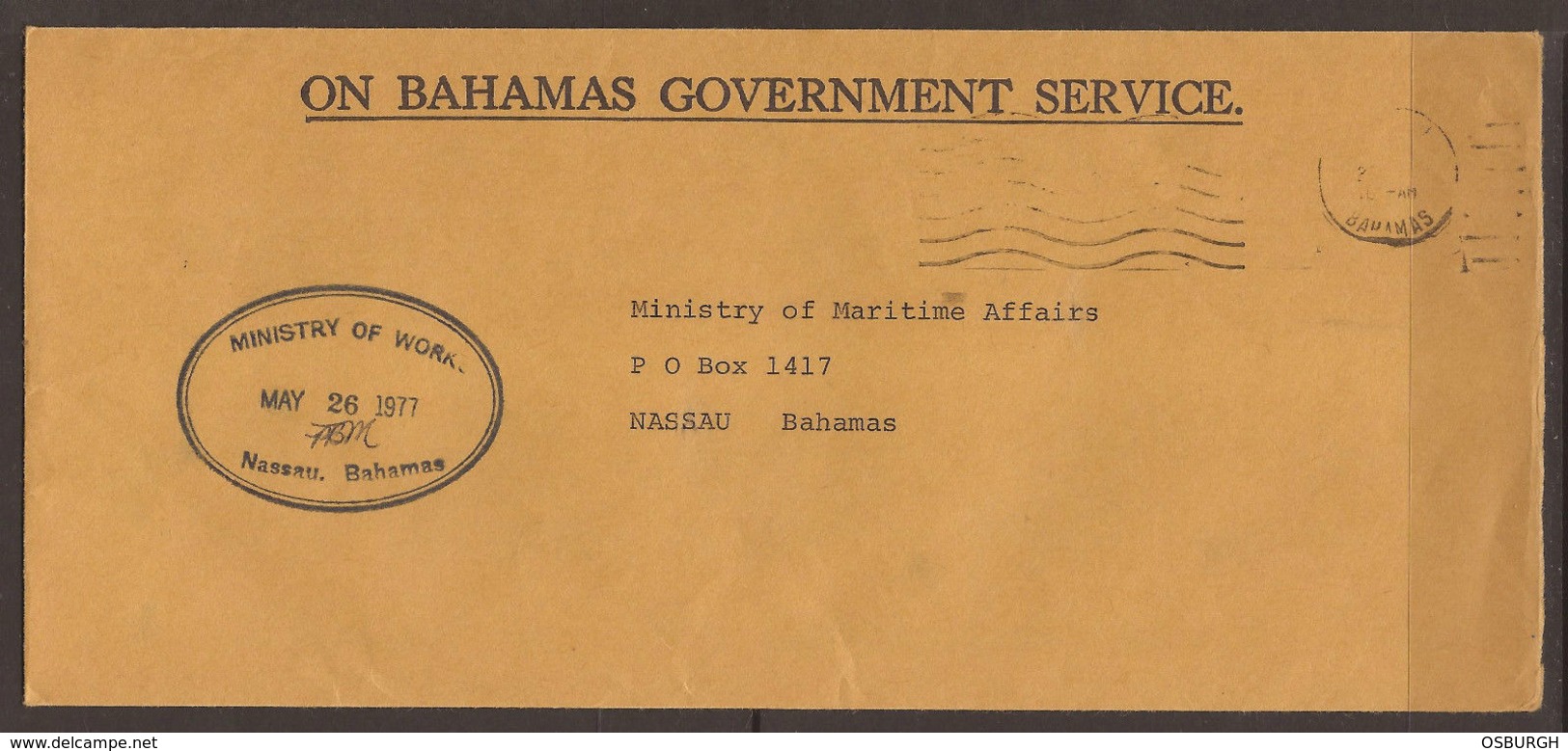 BAHAMAS. 1977. OFFICIAL COVER. MINISTRY OF WORKS. ADDRESSED TO MARITIME AFFAIRS. ON BAHAMAS GOVERNMENT SERVICE. - Bahamas (1973-...)