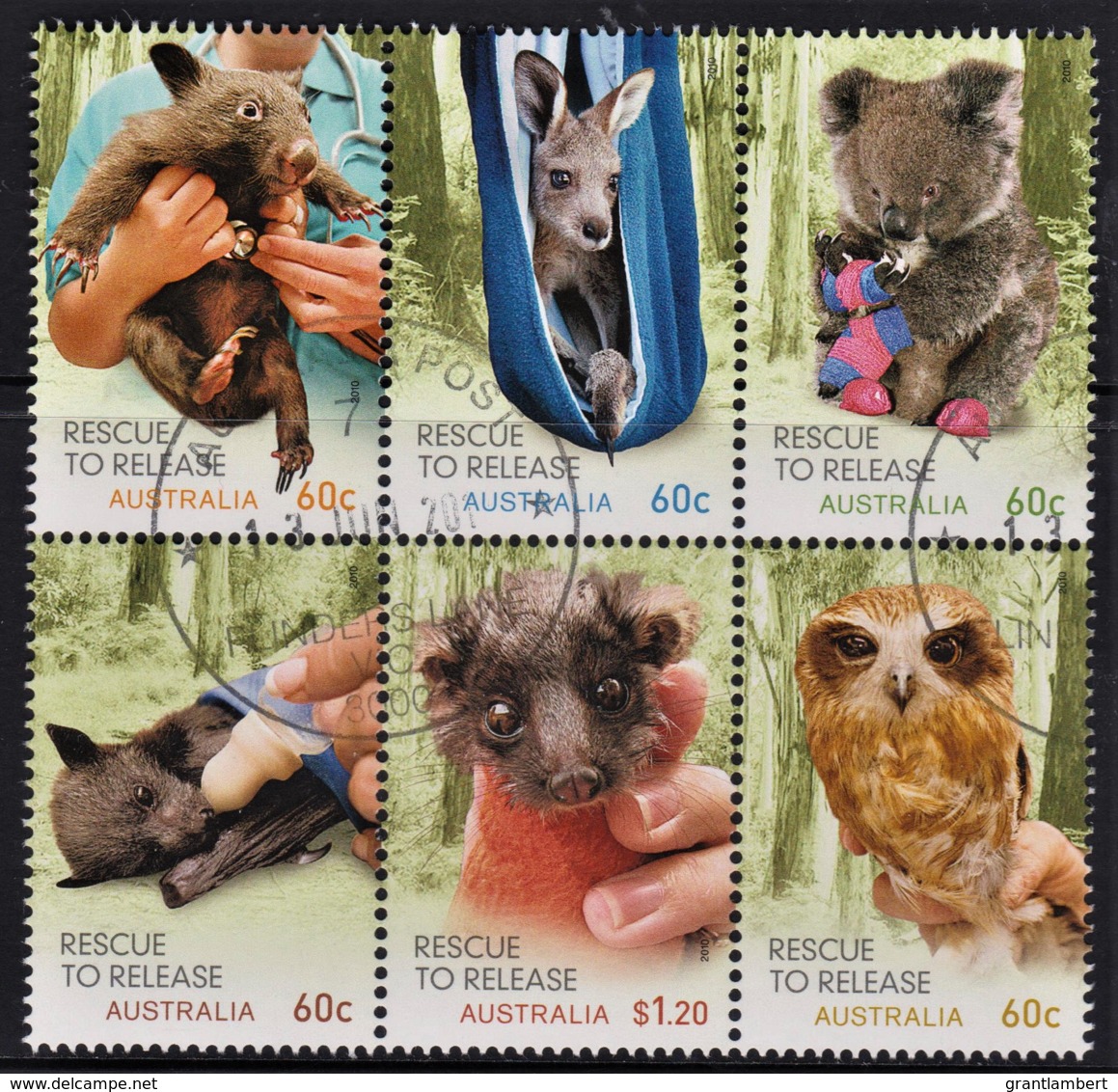 Australia 2010 Wildlife Caring - Rescue To Release Set As Block Of 6 CTO - Gebruikt