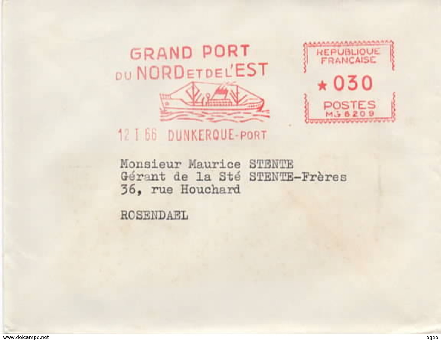 EMA Dunkerque Grand Port Du Nord Et De L'est Du 12.1.66 - EMA (Empreintes Machines à Affranchir)