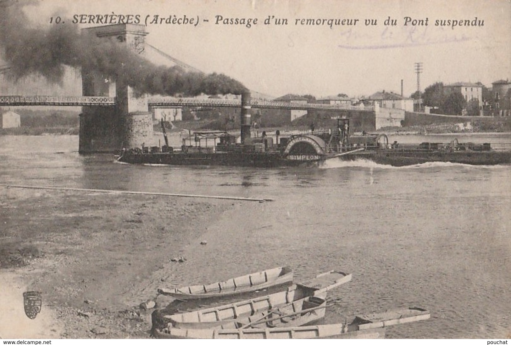 F8- 07) SERRIERES (ARDECHE) PASSAGE D'UN REMORQUEUR SIMPLON VU DU PONT SUSPENDU - (- 2 SCANS) - Serrières