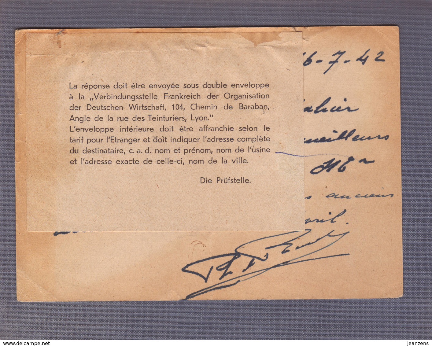 EP + Compl. Obl Angermünde 16.07.1942 Wohnlager DAF--> Vaguemestre Hopital Aix En Provence - Censure Avec Fiche RR - Guerre De 1939-45