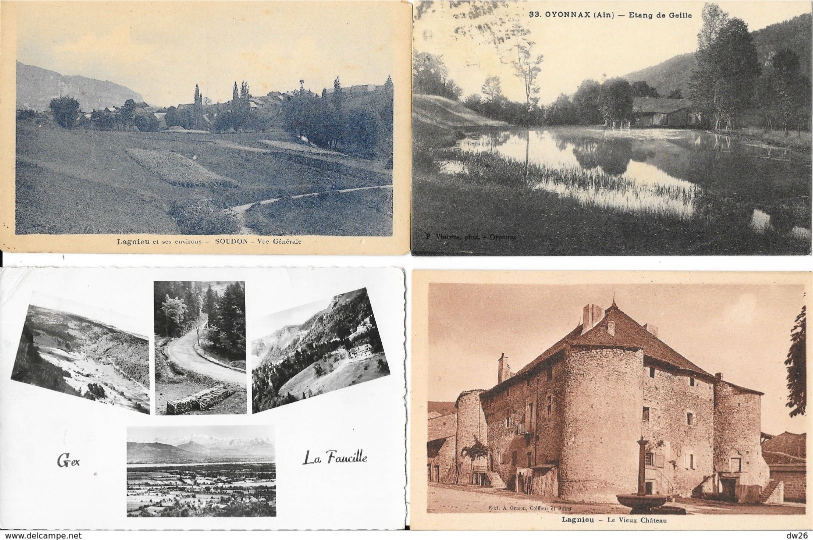 Lot n° 94 - 100 cartes du département de l'Ain (01) - Villes, villages, barrages, quelques animations