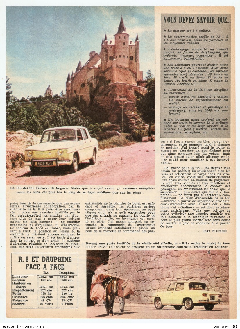 COUPURE De PRESSE 1962 - 2 PAGES - LA RENAULT 8 R8 R 8 OU LE PLAISIR De CONDUIRE SANS ARRIERE PENSÉE - Cars