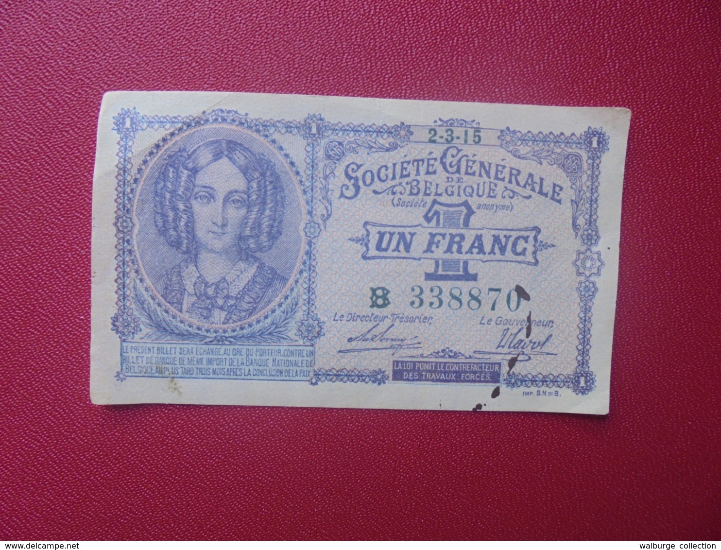 BELGIQUE 1 FRANC 2-3-1915 PEU CIRCULER (B.8) - 1-2 Francs