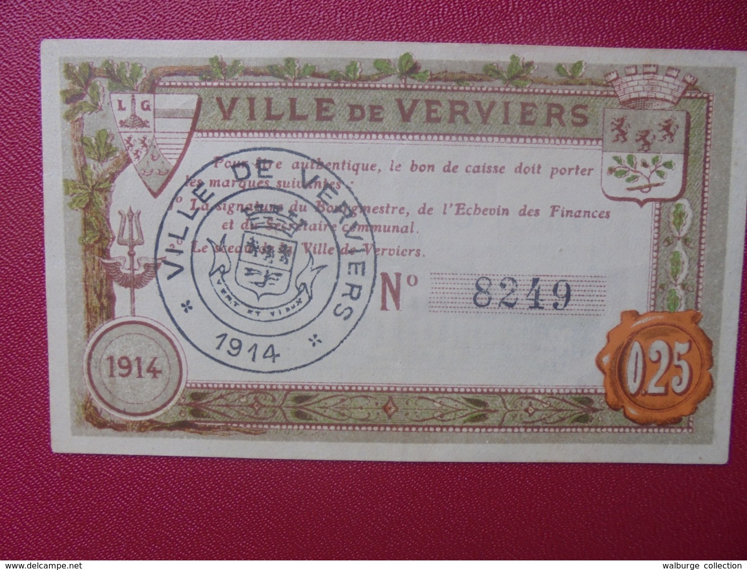 VERVIERS 25 CENTIMES 1914 CIRCULER (B.8) - Verzamelingen