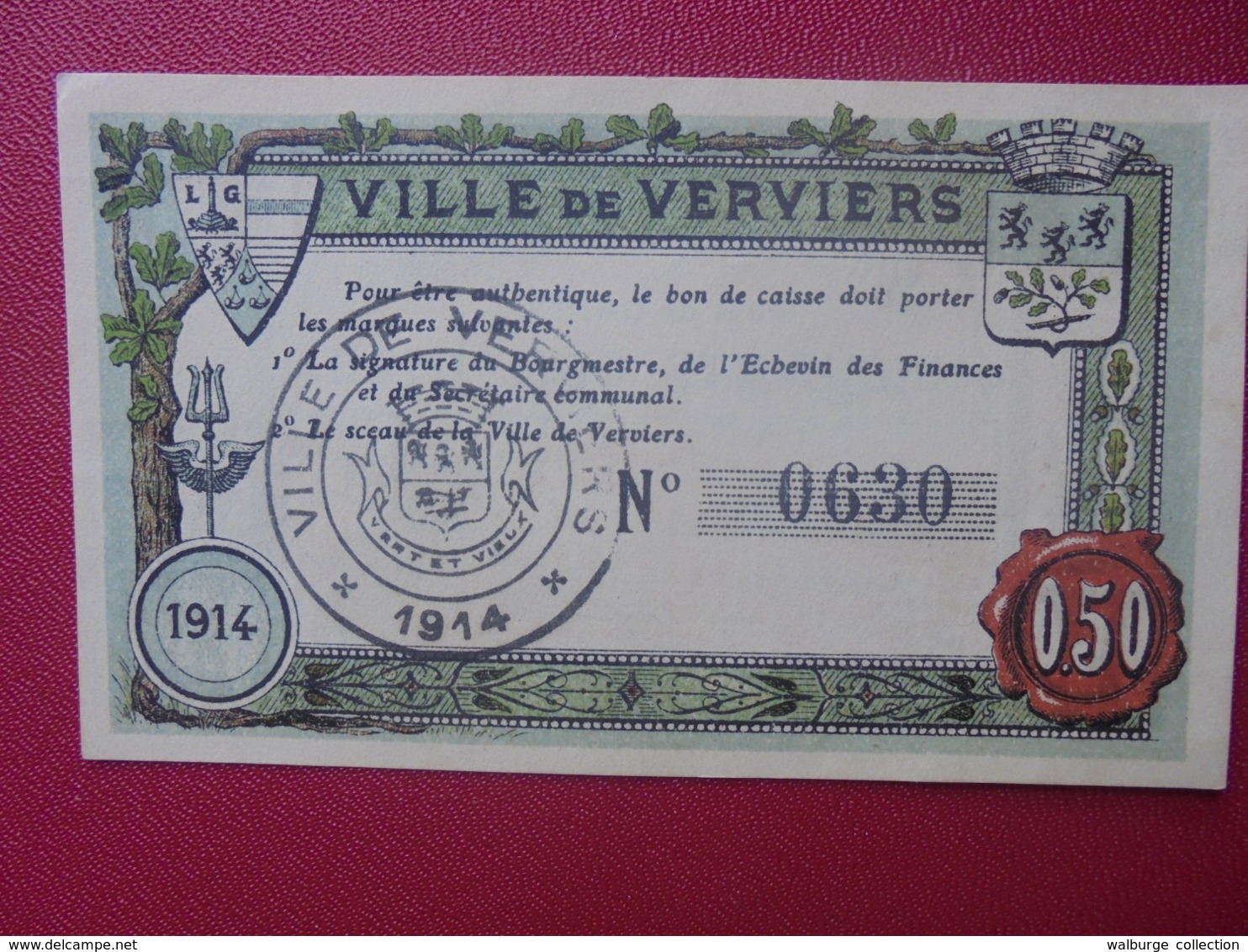 VERVIERS 50 CENTIMES 1914 CIRCULER (B.8) - Collezioni