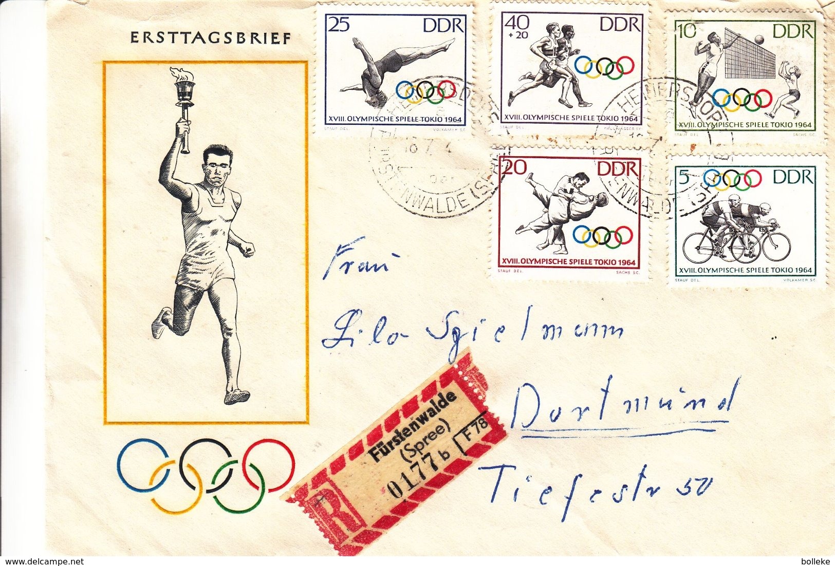 Allemagne - République Démocratique - Jeux Olympiques - Lettre Recom De 1964 - Cyclisme-judo-volley Ball-plongeon - Summer 1964: Tokyo