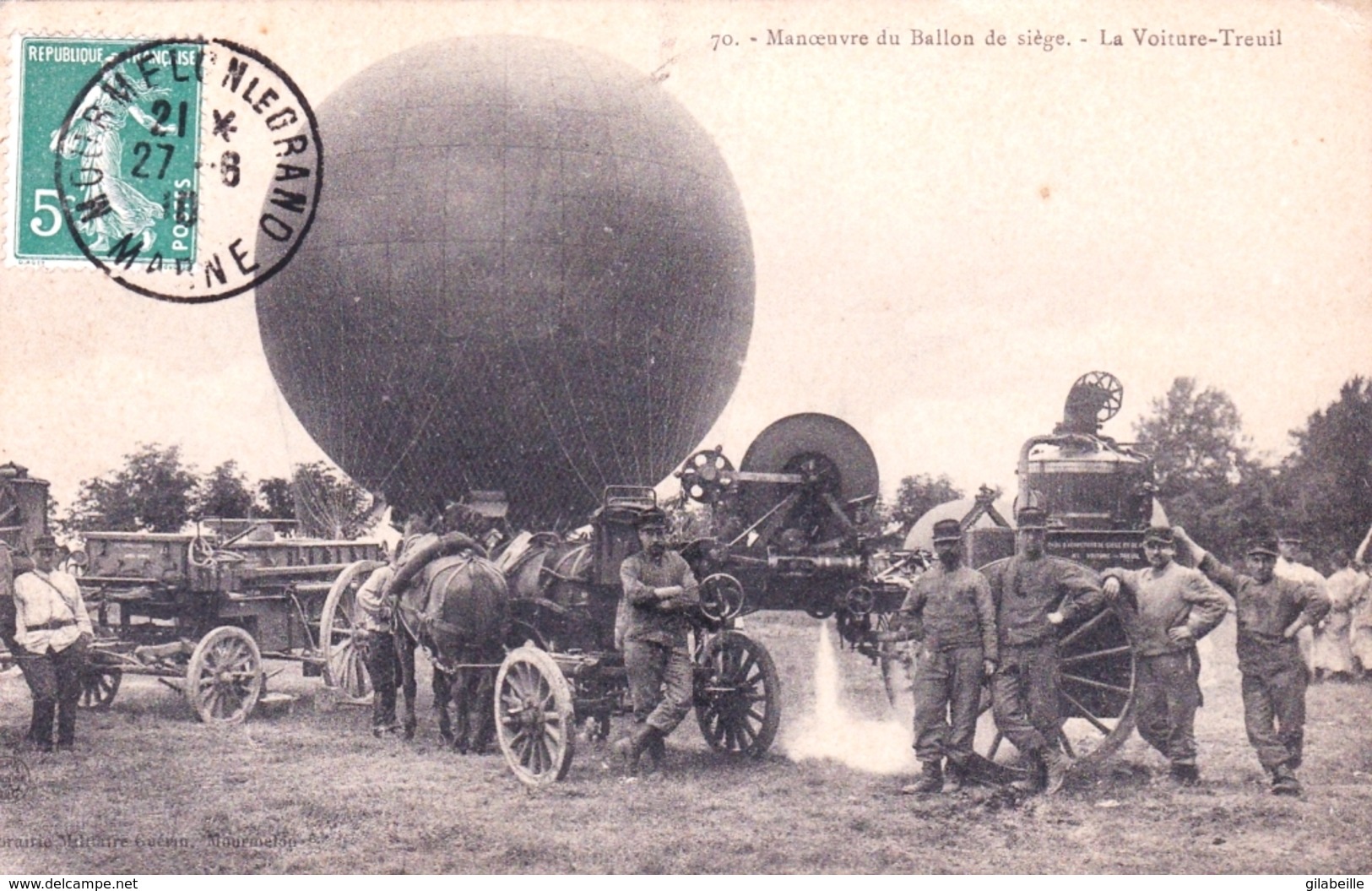 51 - Camp De CHALONS - MOURMELON - Manoeuvre Du Ballon De Siege - La Voiture Treuil - Aviation - Dirigeable - Camp De Châlons - Mourmelon