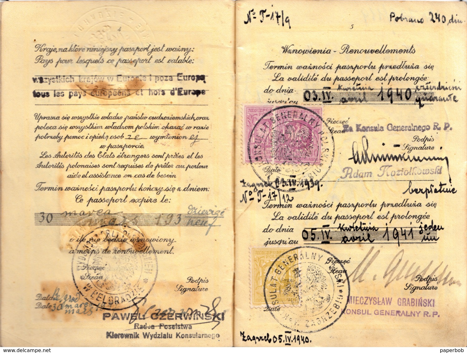 PASSPORT POLAND - KONSUL GENERALNY YUGOSLAVIA - Historische Dokumente