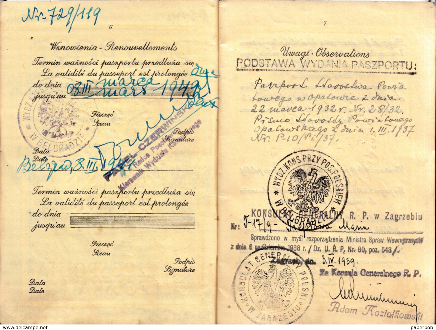 PASSPORT POLAND - KONSUL GENERALNY YUGOSLAVIA - Historische Dokumente