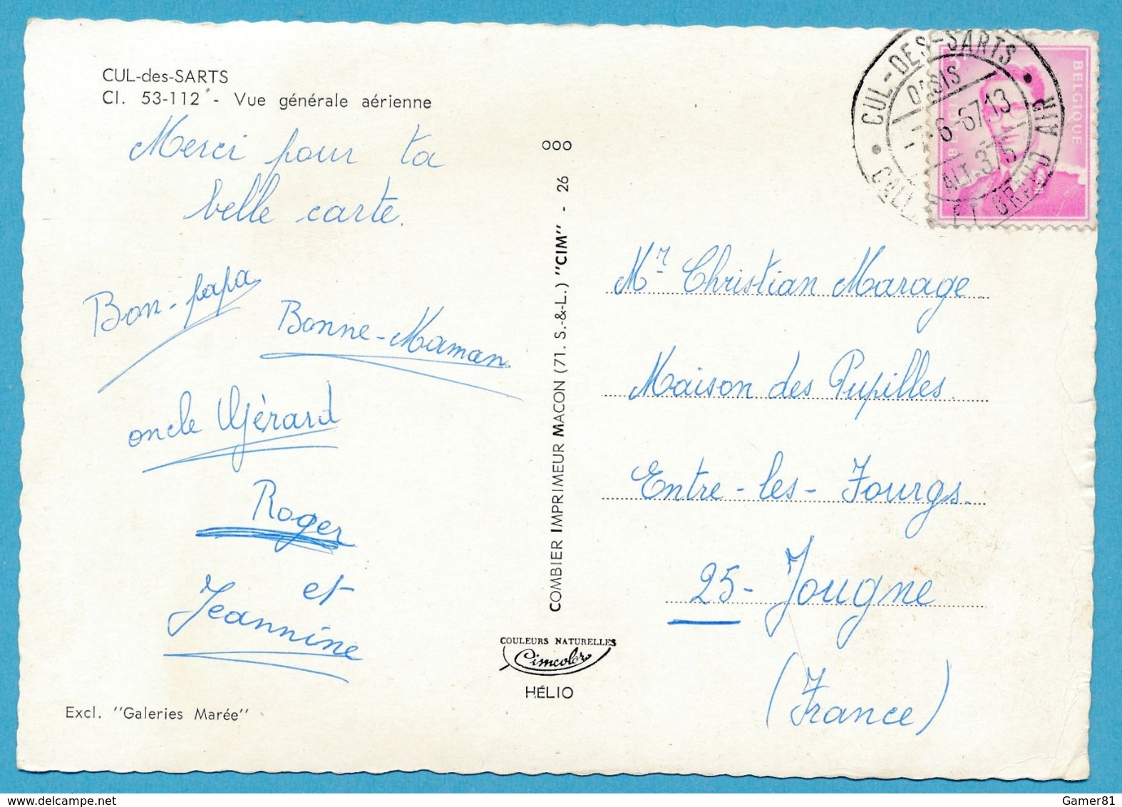 CUL-DES-SARTS - Vue Générale Aérienne Carte Circulé 1967 - Cul-des-Sarts