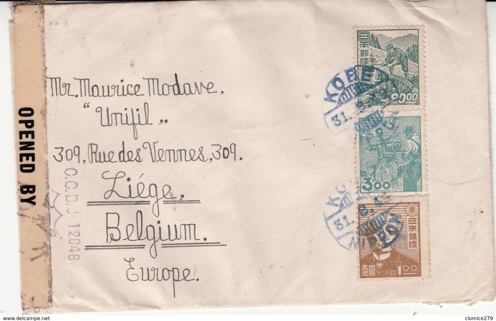 Lettre Du Japon   Vers Liège   1919    Censure  2 Scan - Sonstige & Ohne Zuordnung