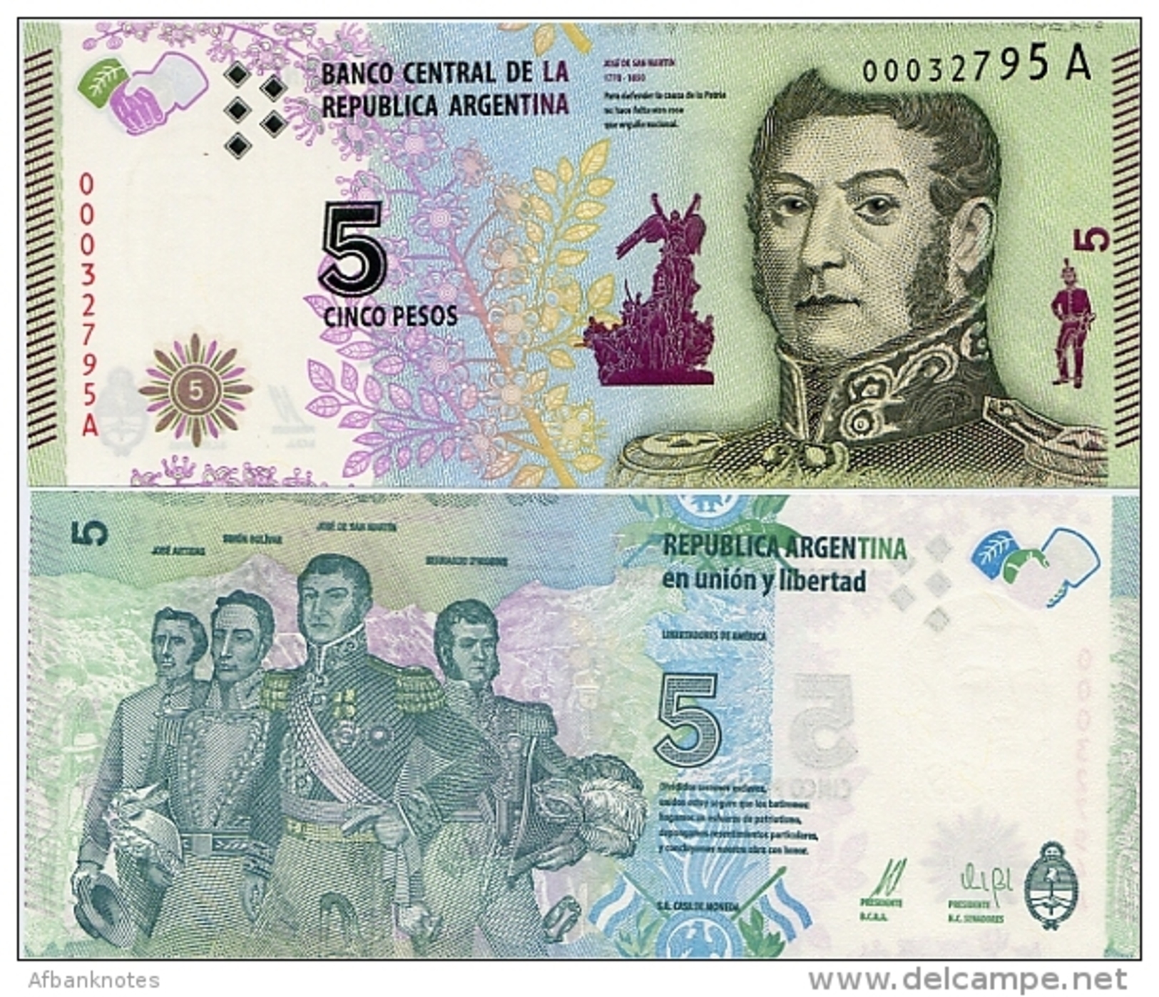 ARGENTINA     5 Pesos    P-359     ND (2015)    UNC  [ Sign.Vanoli - Boudou ] - Argentina