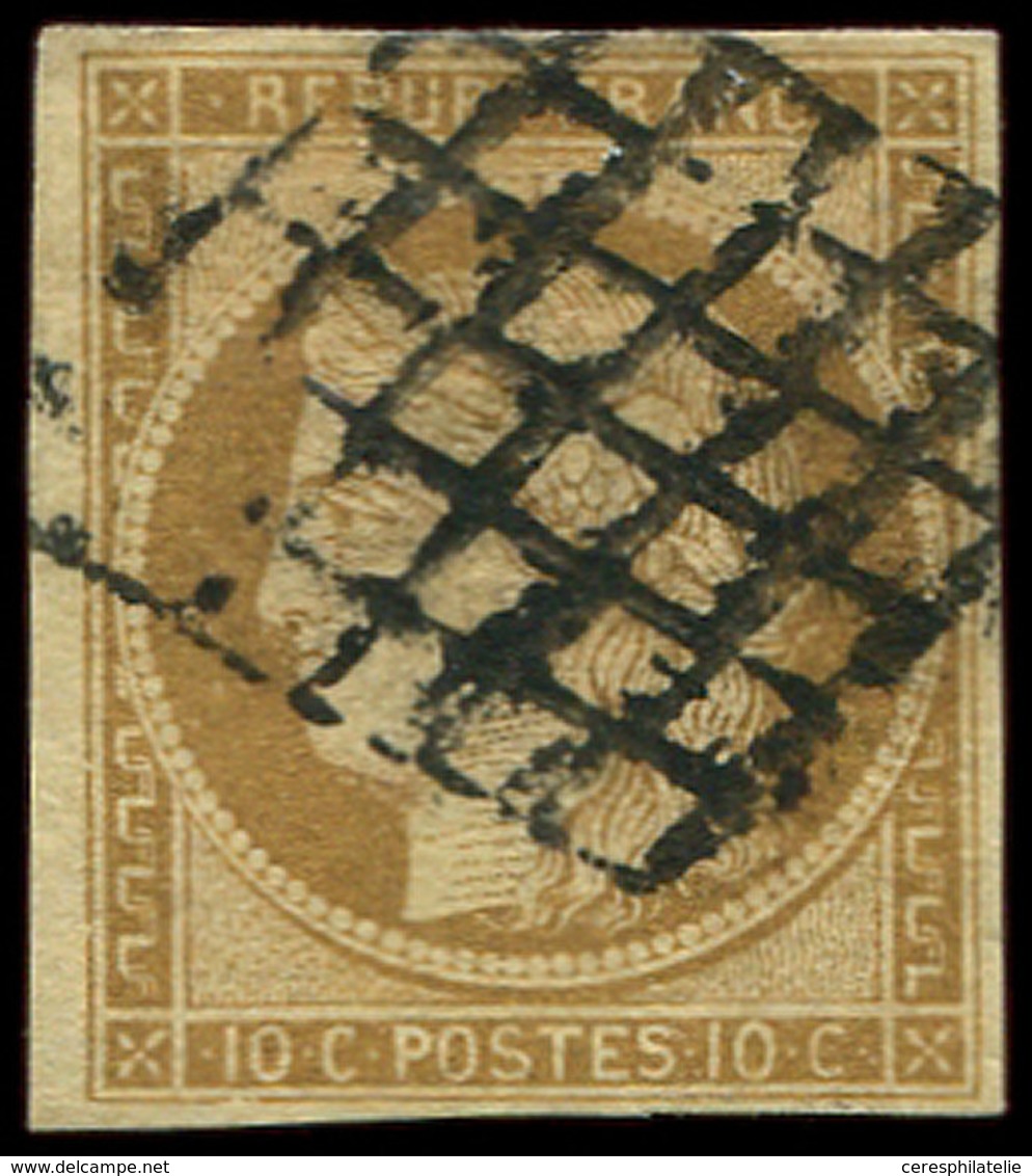 EMISSION DE 1849 - 1    10c. Bistre-jaune, Oblitéré GRILLE Un Peu Lourde, TB - 1849-1850 Cérès