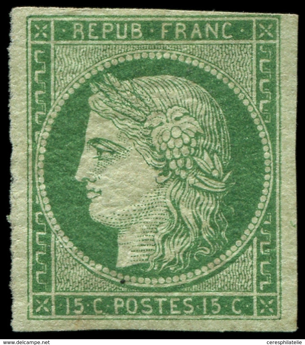 * EMISSION DE 1849 - 2    15c. Vert, Grande Partie De Gomme Originale, Très Lég. Aminci Mais Très Frais Et Aspect TTB, C - 1849-1850 Ceres