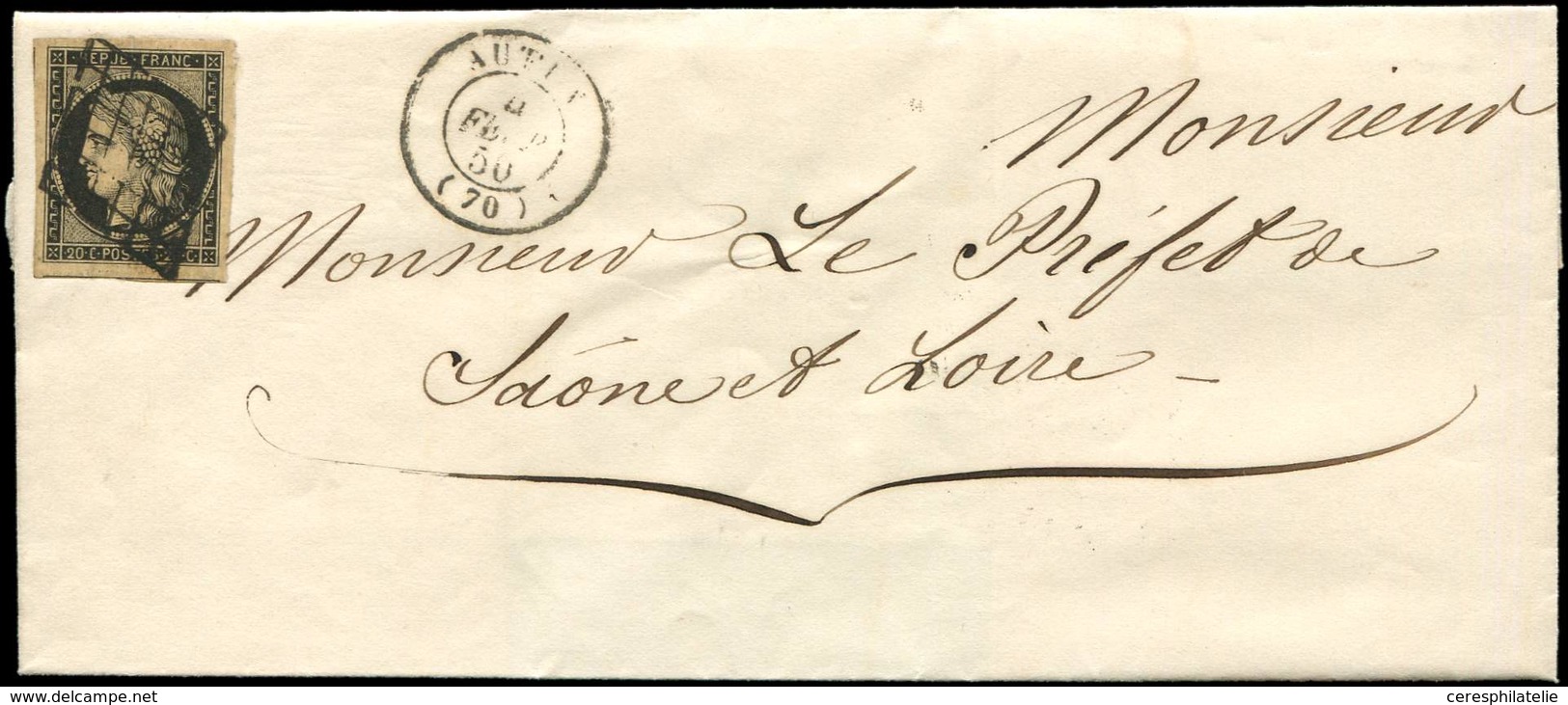 Let EMISSION DE 1849 - 3    20c. Noir Sur Jaune, Marges énormes, Obl. GRILLE S. LSC, Càd T15 AUTUN 4/2/50, Superbe - 1849-1850 Ceres