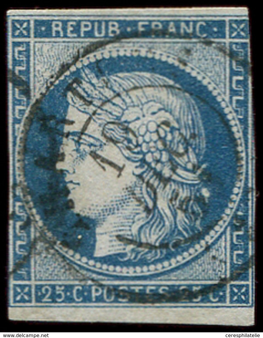 EMISSION DE 1849 - 4    25c. Bleu, Touché, Obl. Càd T15 CHARTRES 19/12/51, B/TB - 1849-1850 Cérès