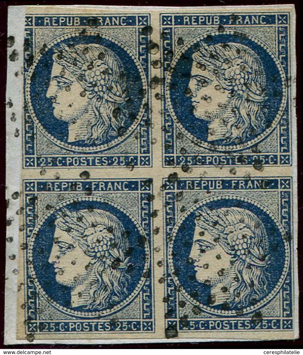 EMISSION DE 1849 - 4    25c. Bleu, BLOC De 4, Filet Mordu En Haut à Gauche, Obl. Etoile Sur Fragt, TB - 1849-1850 Cérès