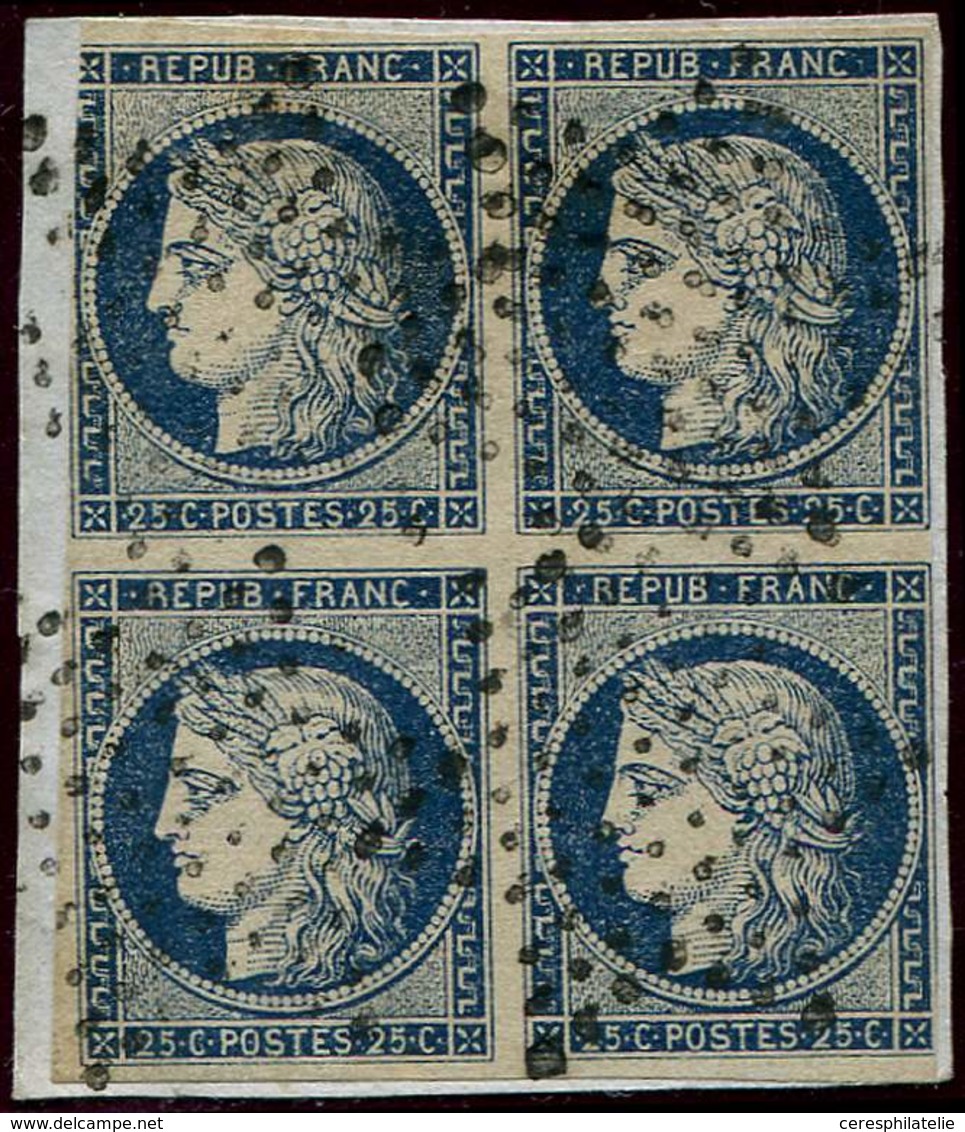 EMISSION DE 1849 - 4    25c. Bleu, BLOC De 4, Filet Mordu En Haut à Gauche, Obl. Etoile Sur Fragt, TB - 1849-1850 Ceres