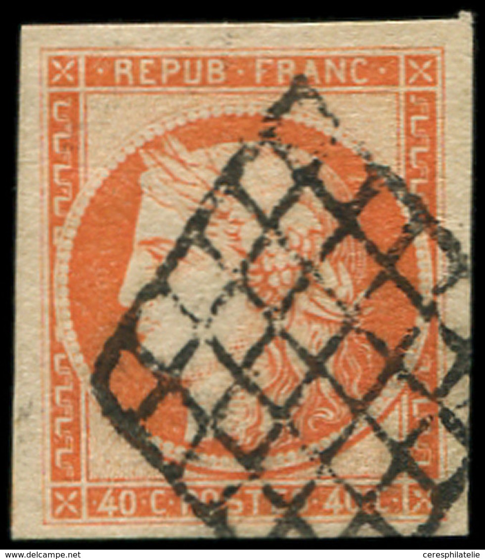 EMISSION DE 1849 - 5    40c. Orange, Grandes Marges, Obl. GRILLE, TTB - 1849-1850 Cérès