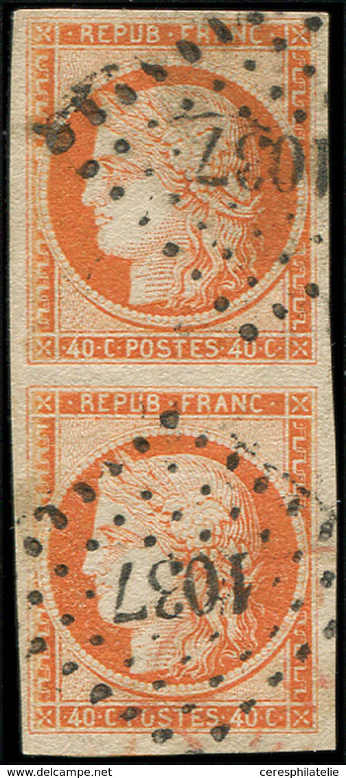 EMISSION DE 1849 - 5    40c. Orange, PAIRE Très Grandes Marges Obl. PC 1037 De CRIQUETOT-L'ESNEVAL, TTB - 1849-1850 Cérès