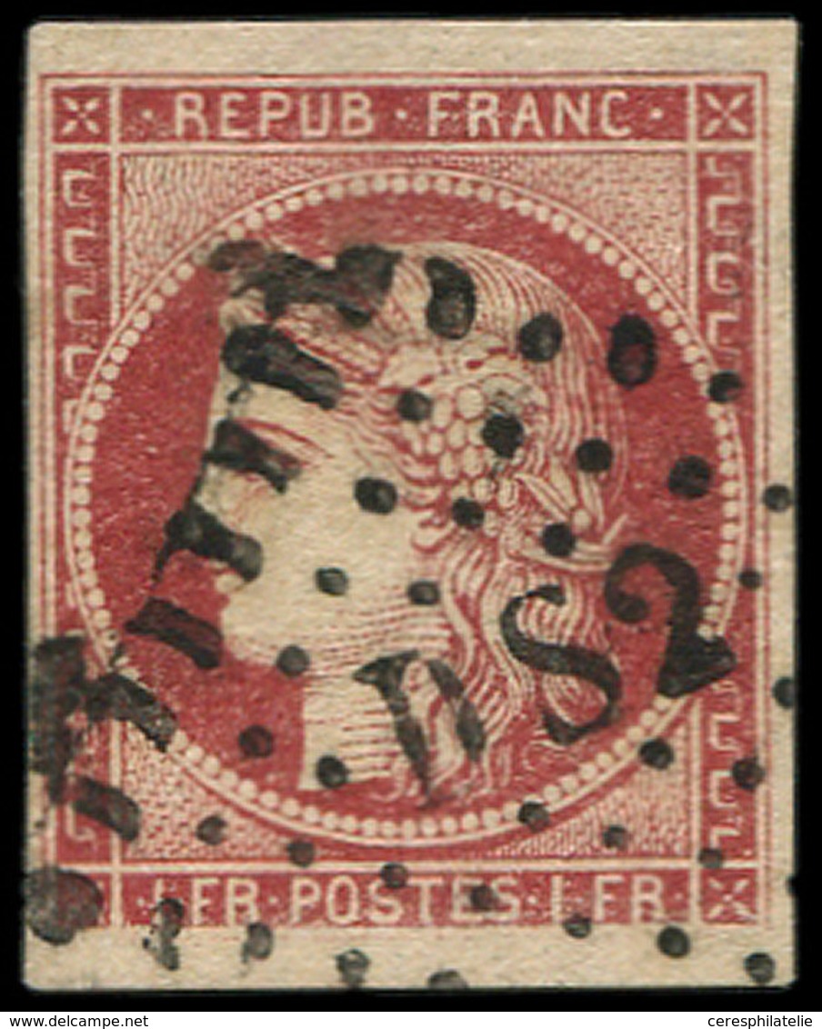 EMISSION DE 1849 - 6a    1f. Carmin Clair, Obl. Los. DS2, Jolie Nuance Rare, TTB. J - 1849-1850 Cérès