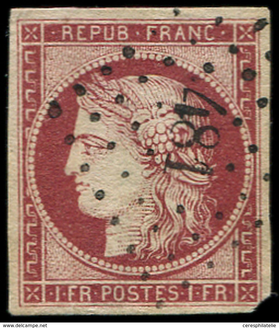 EMISSION DE 1849 - 6b    1f. Carmin Foncé, Obl. PC 481, Filet Coupé Dans Un Angle, Belle Nuance, B/TB - 1849-1850 Cérès